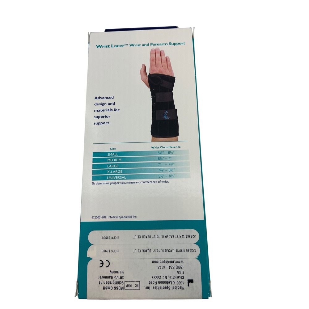 Med Spec Wrist Lacer II 10.5" Black XL Right Hand Wrist Forearm Support 223366 - Picture 2 of 5